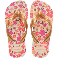 Havaianas Kids Flores Bege Dourado 35/36