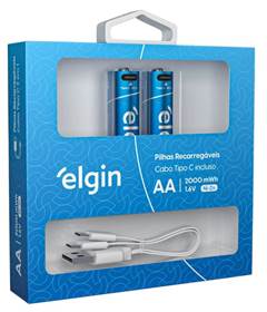 Blister 2pcs AA Tipo C Recarregável 1200mAh - CX/10 unidades